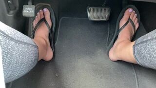 Cute Feet Driving in Flip Flop Sandals Pedal Pumping - porn video