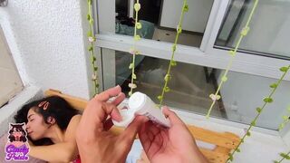 Fucking at the balcony while workers are making a building - porn video